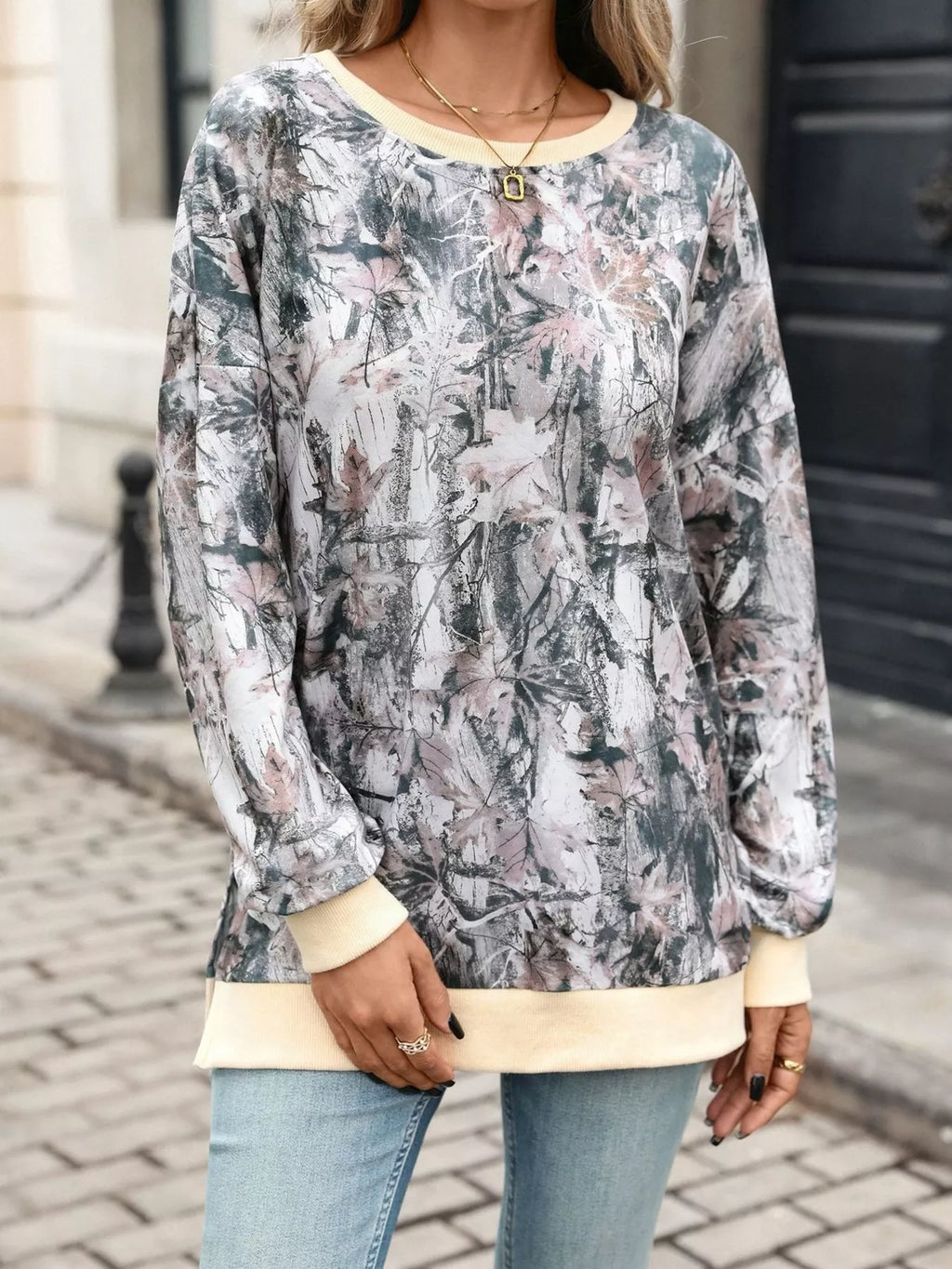 Camouflage Print Crewneck Sweatshirt