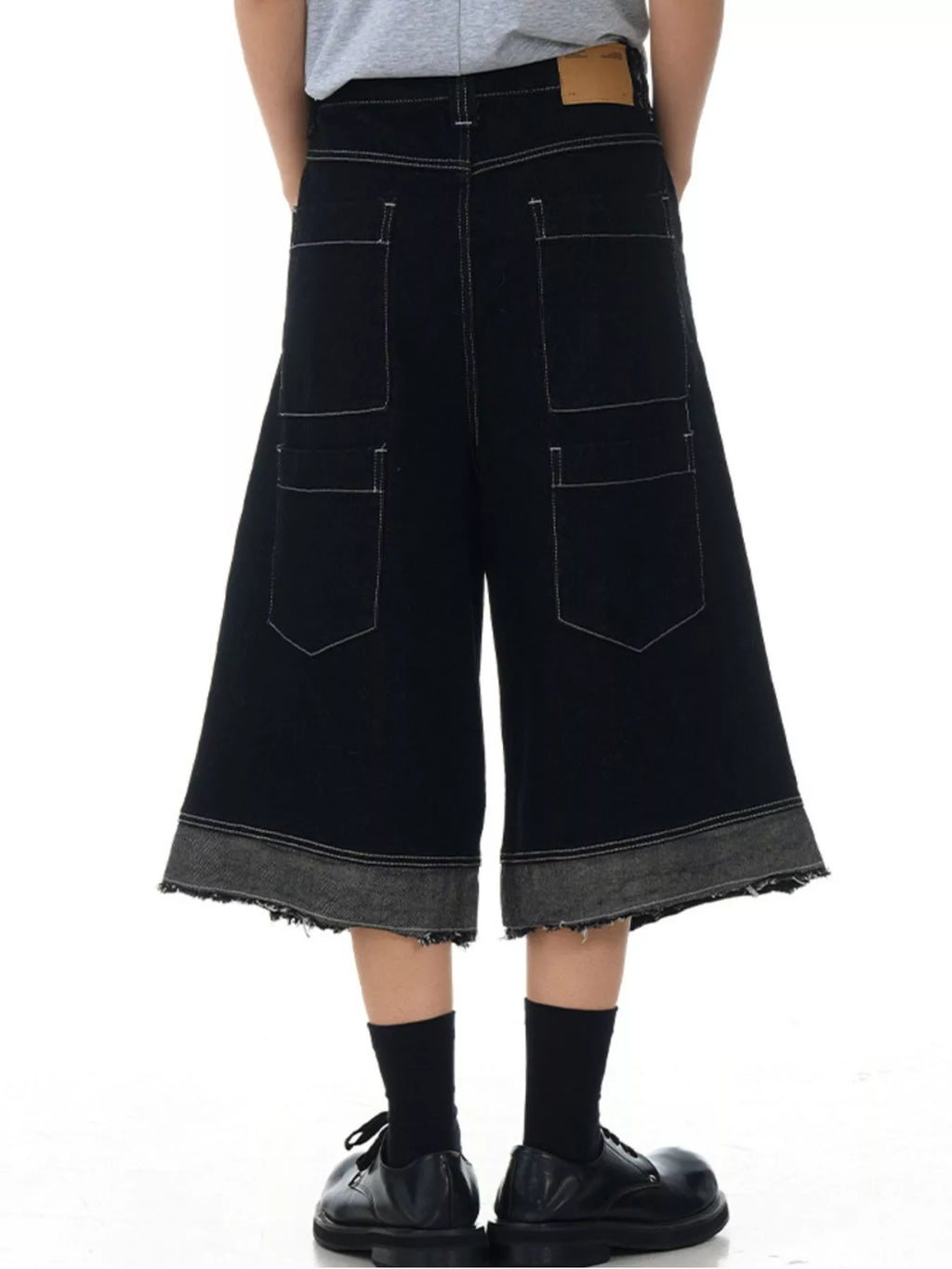 Men's Button Fly Wide Leg Denim Capris