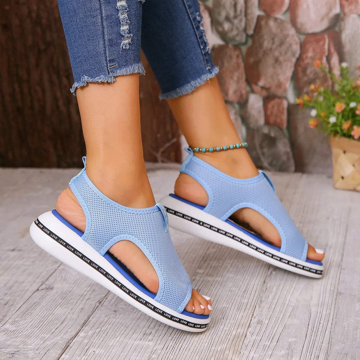 Mesh Open Toe Platform Sandals