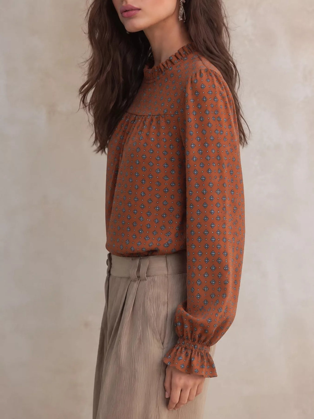Printed Flounce Sleeve Blouse