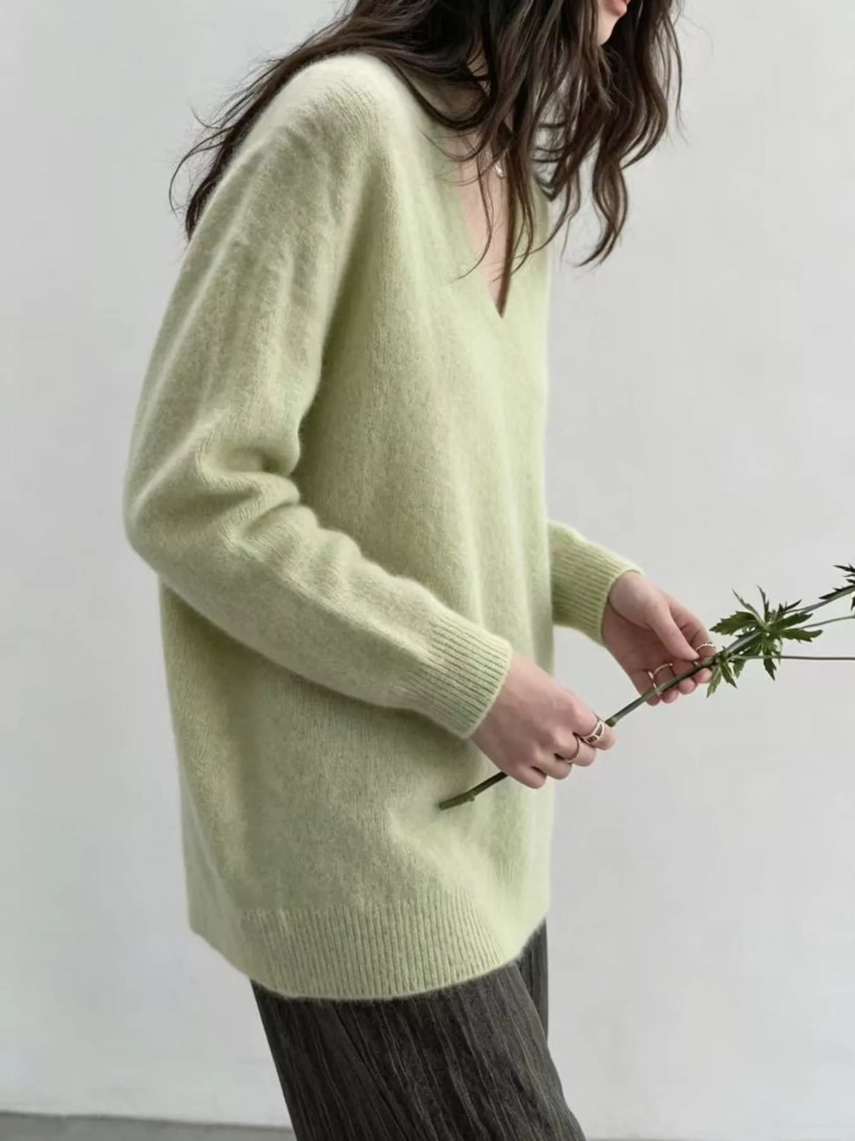 V-Neck Dropped Shoulder Sweater