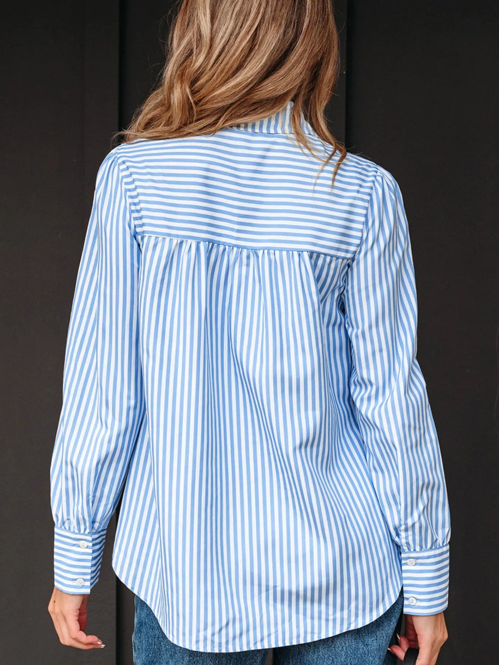 Striped Smocked Collared Neck Blouse