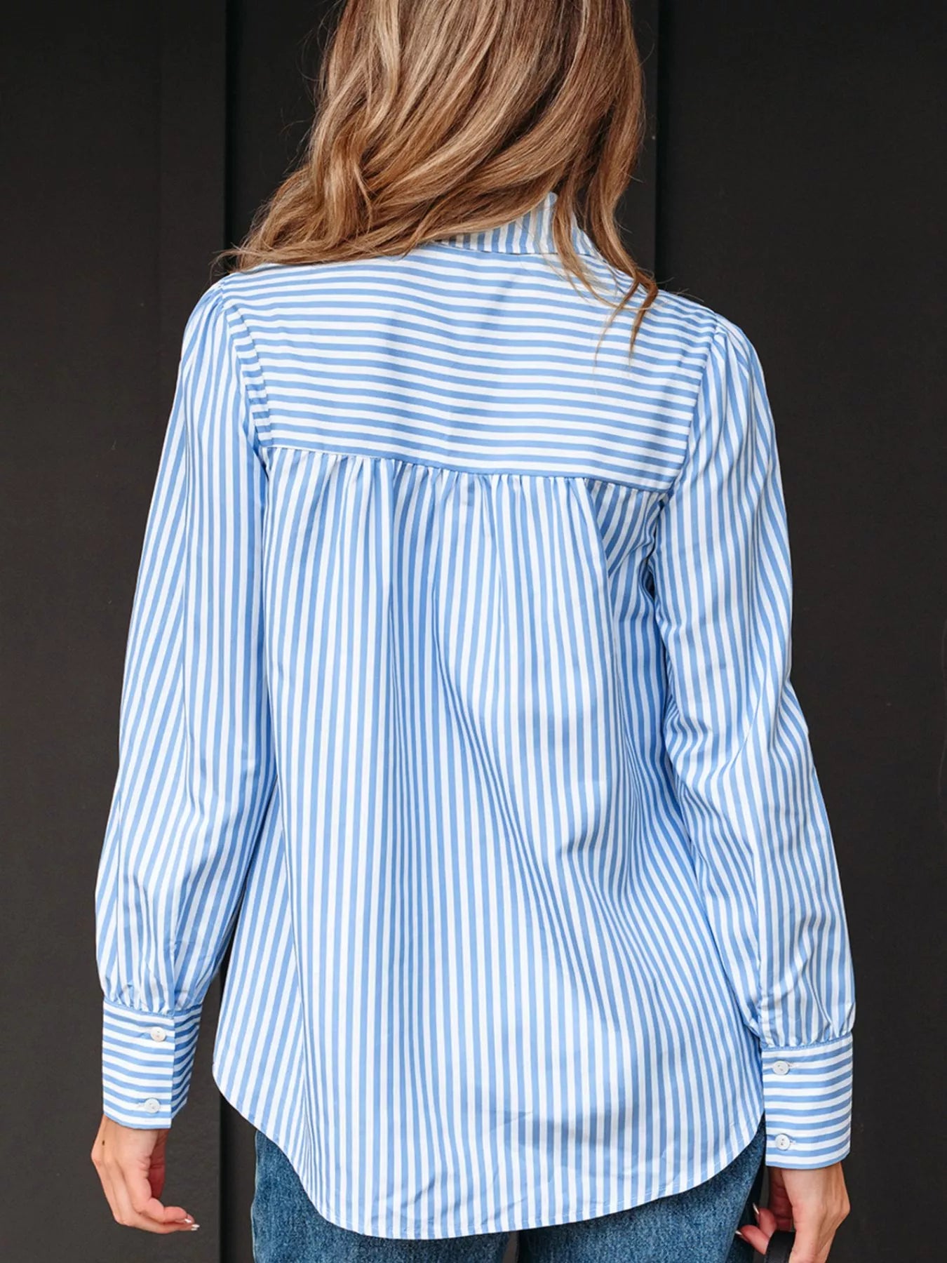 Striped Smocked Collared Neck Blouse