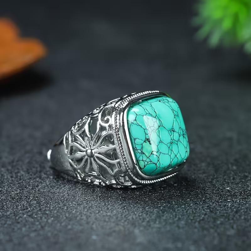 Natural Raw High-Porcelain Turquoise Ring