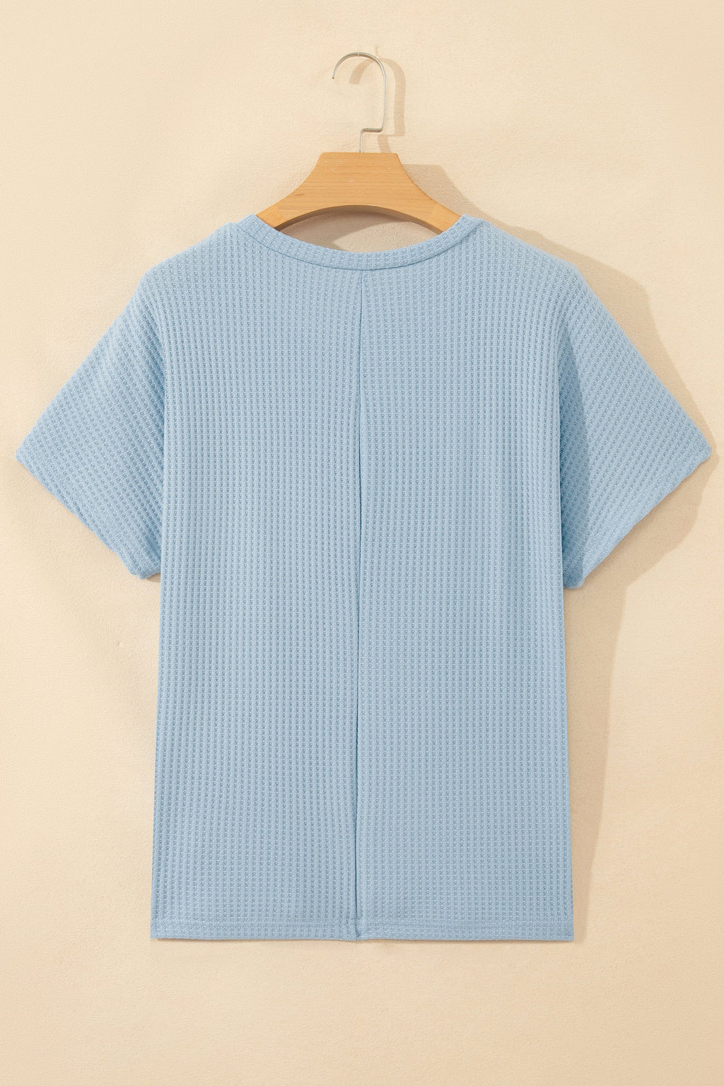 Beau Blue Waffle Textured Knit Dolman Short Sleeve Loose Top