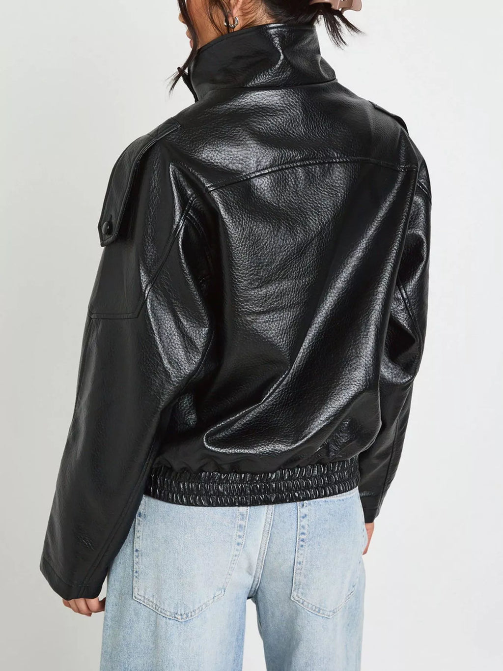 Faux Leather Moto Jacket with Asymmetrical Zip