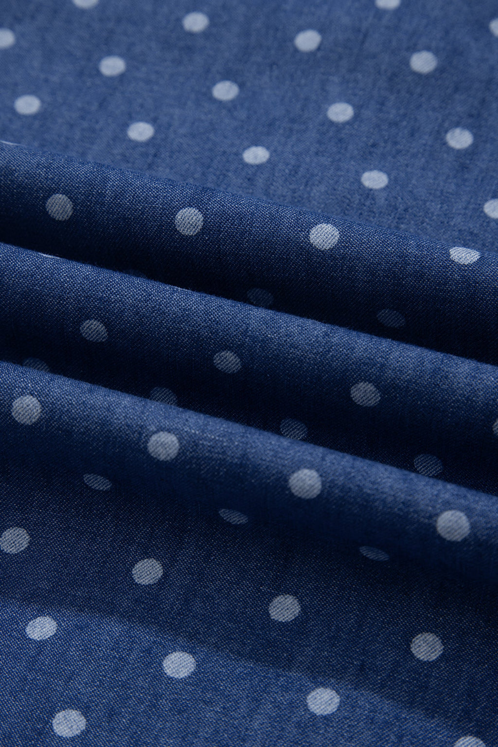 Blue Polka Dot Ruffle Hem Sleeveless Denim Mini Dress