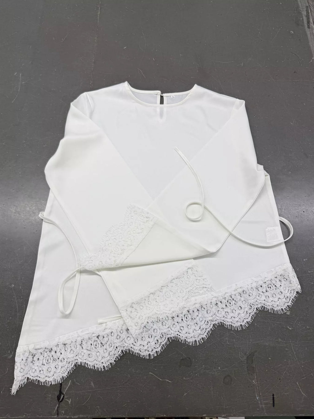 Satin Lace Trim Flare Sleeve Blouse