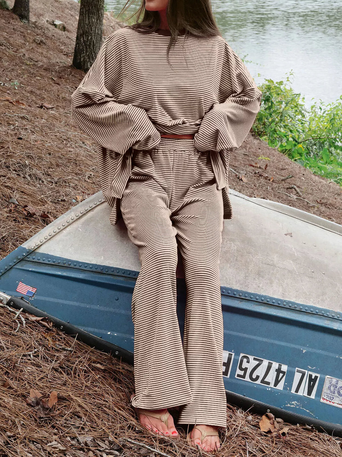 Striped Long Sleeve Top and Pants Set