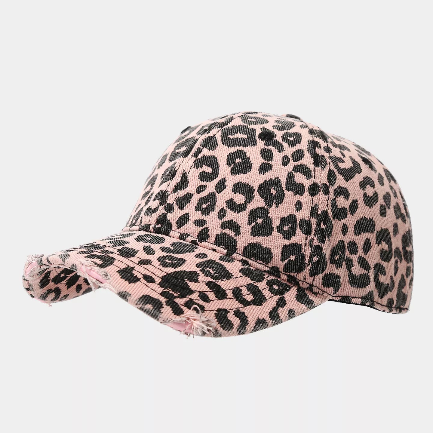 Distressed Leopard Print Cotton Baseball Cap