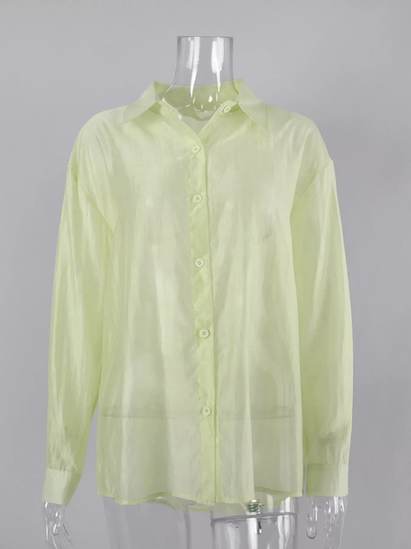 Sheer Oversized Button-Up Shirt
