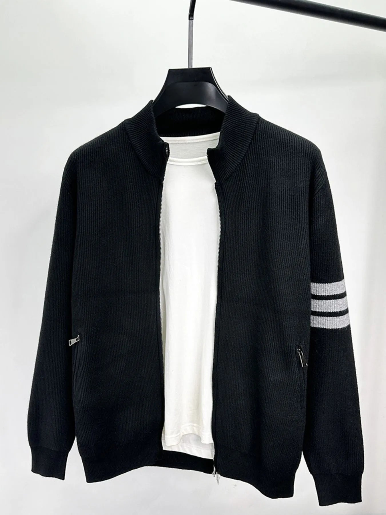 Men's Plus Size Zip Up Striped Long Sleeve Cardigan