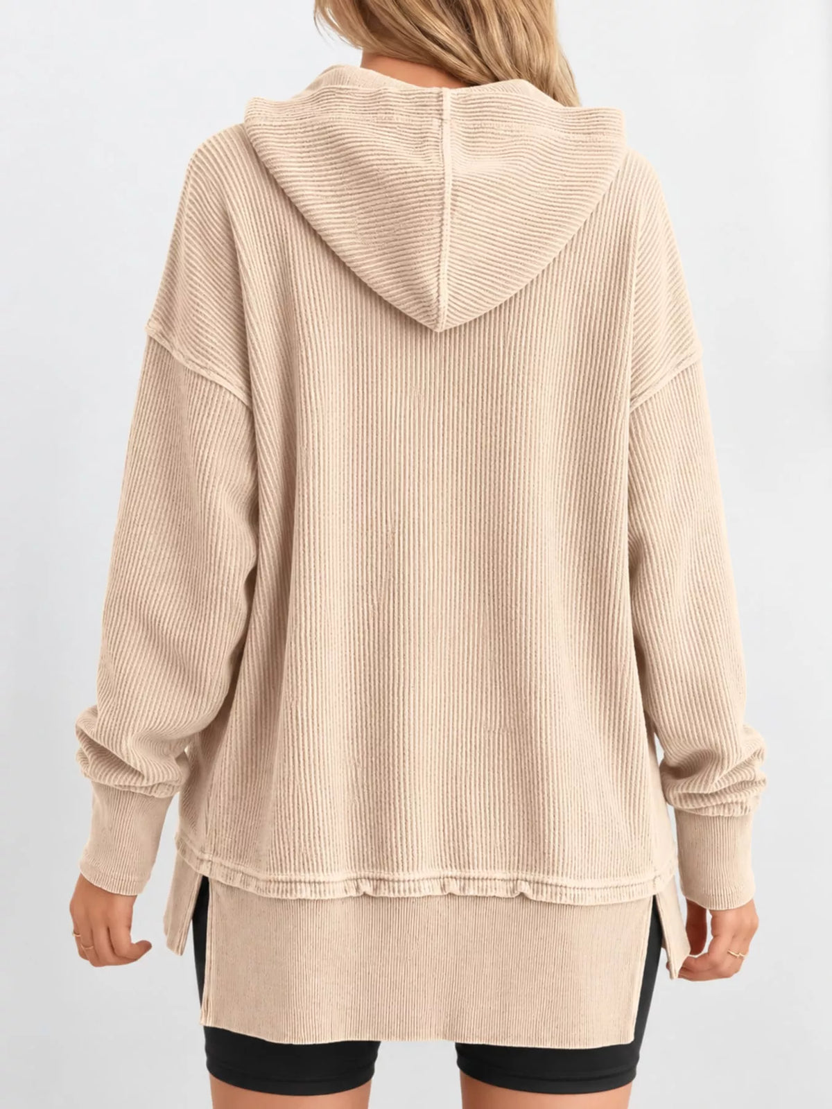 Full Size Snap Button Placket Dropped Shoulder Hoodie Plus Size