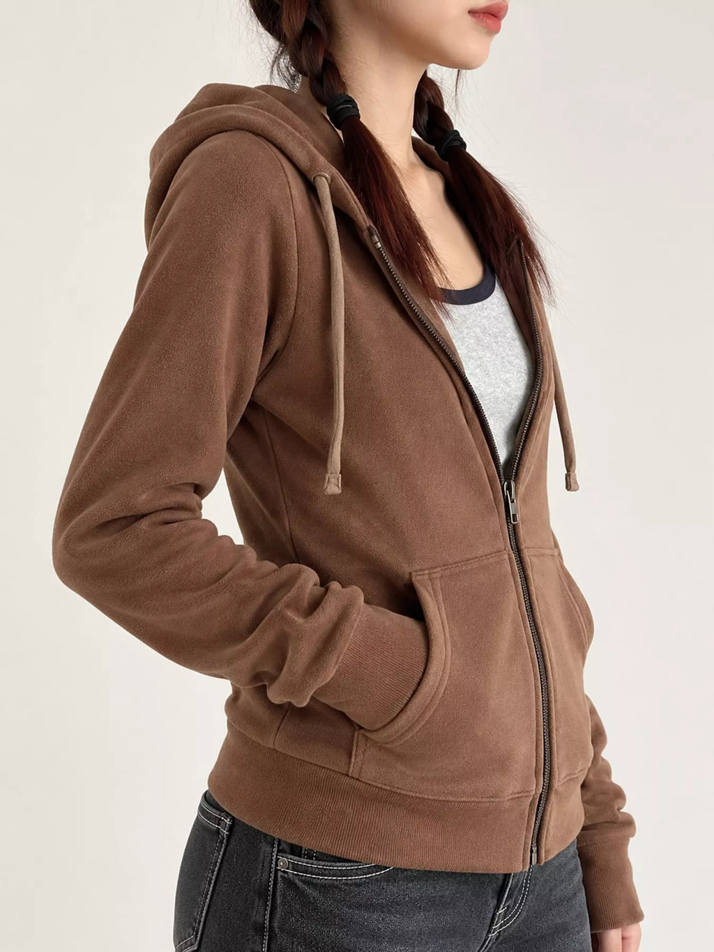 Drawstring Zip-Up Slim Fit Hoodie