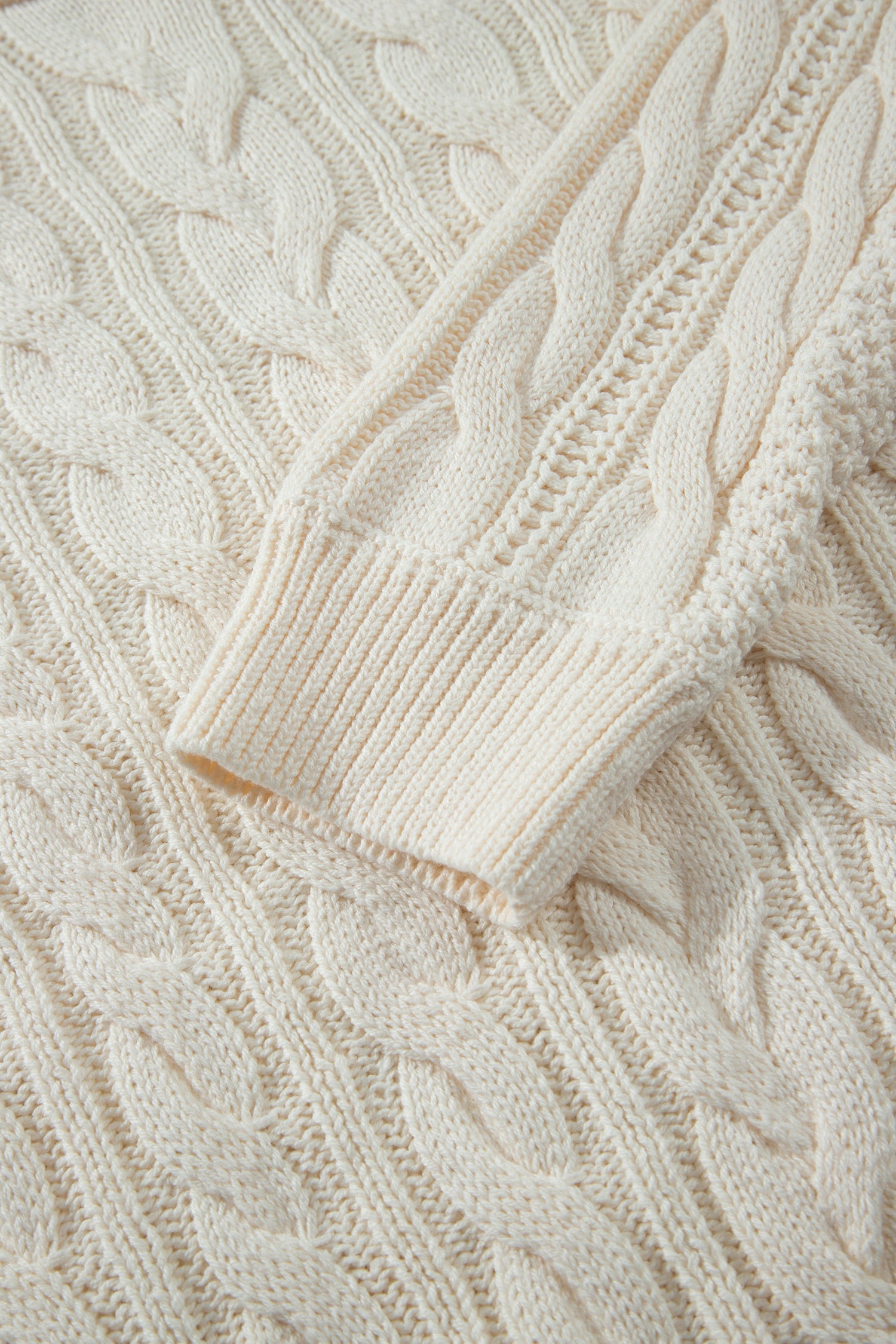 Beige Drop Shoulder Round Neck Cable Knit Sweater