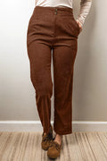 Elastic Waist Straight Leg Ankle Length Corduroy Pants