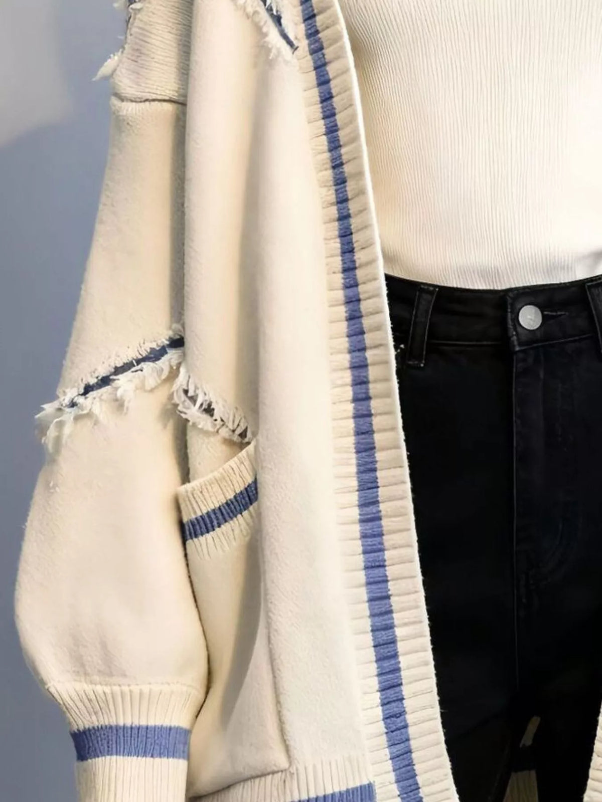 Frayed Hem Open Front Cardigan