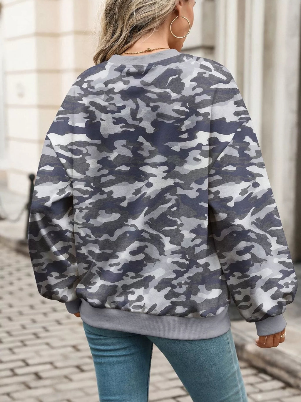 Leaf Print Sweatshirt with Contrasting Trim