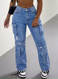 High-Waisted Distressed Cargo Jeans