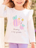 Children's Cute Bee Print Long Sleeve T-Shirt with Ruffle Details