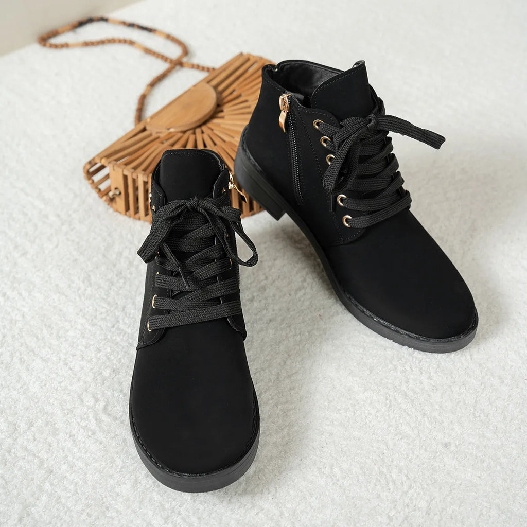 Lace-Up Ankle Boots with Heart Charm Detail