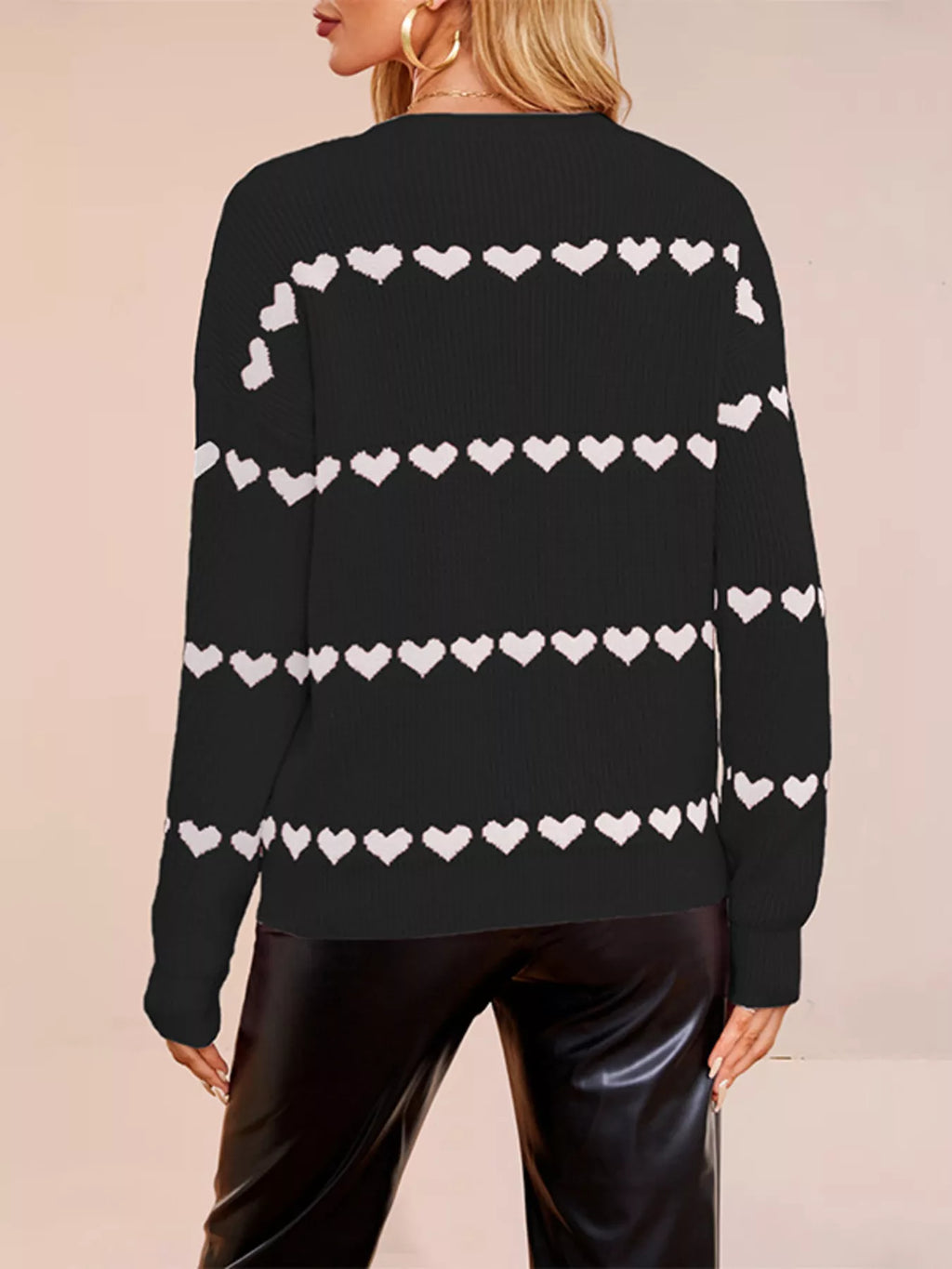 Heart Pattern Dropped Shoulder Sweater
