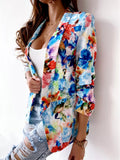 Vibrant Floral Print Open Front Blazer
