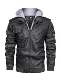 Men's Full Size Hooded Faux Leather Moto Jacket Plus Size