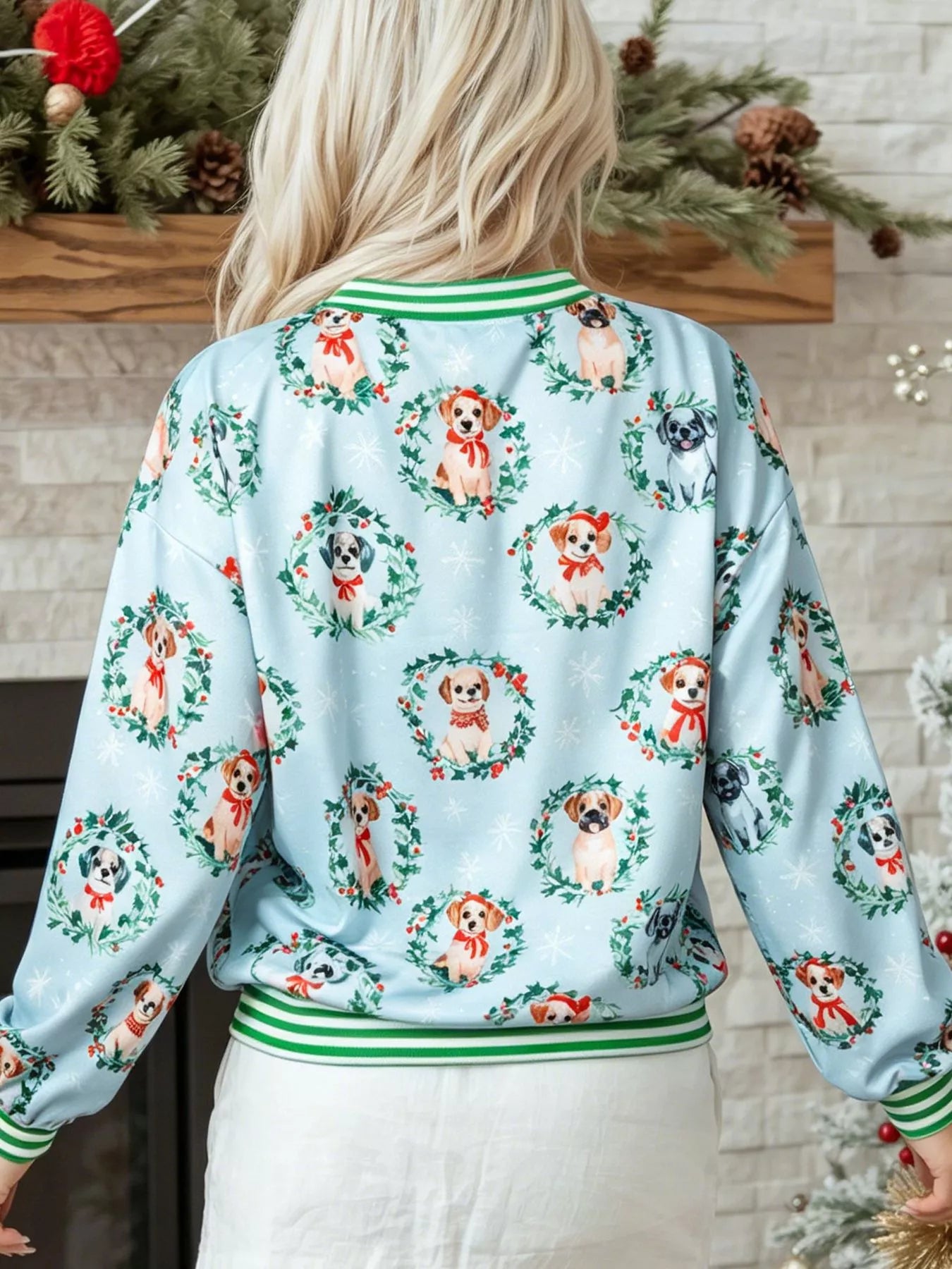 Abstract Dog Print Ribbed Cuff Round Neck Long Sleeve Sweatshirt