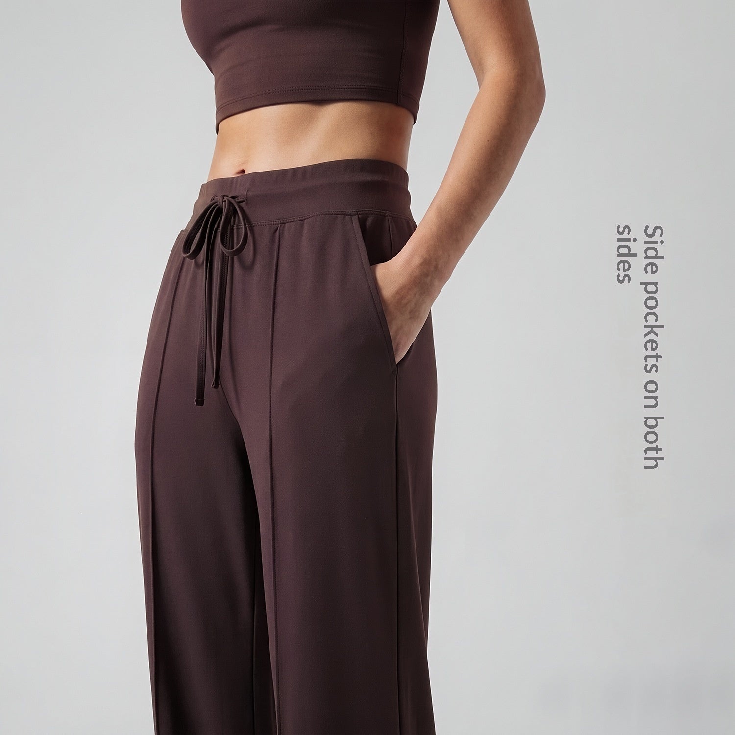 Womens High-Waisted Drawstring Wide-Leg Yoga Pants