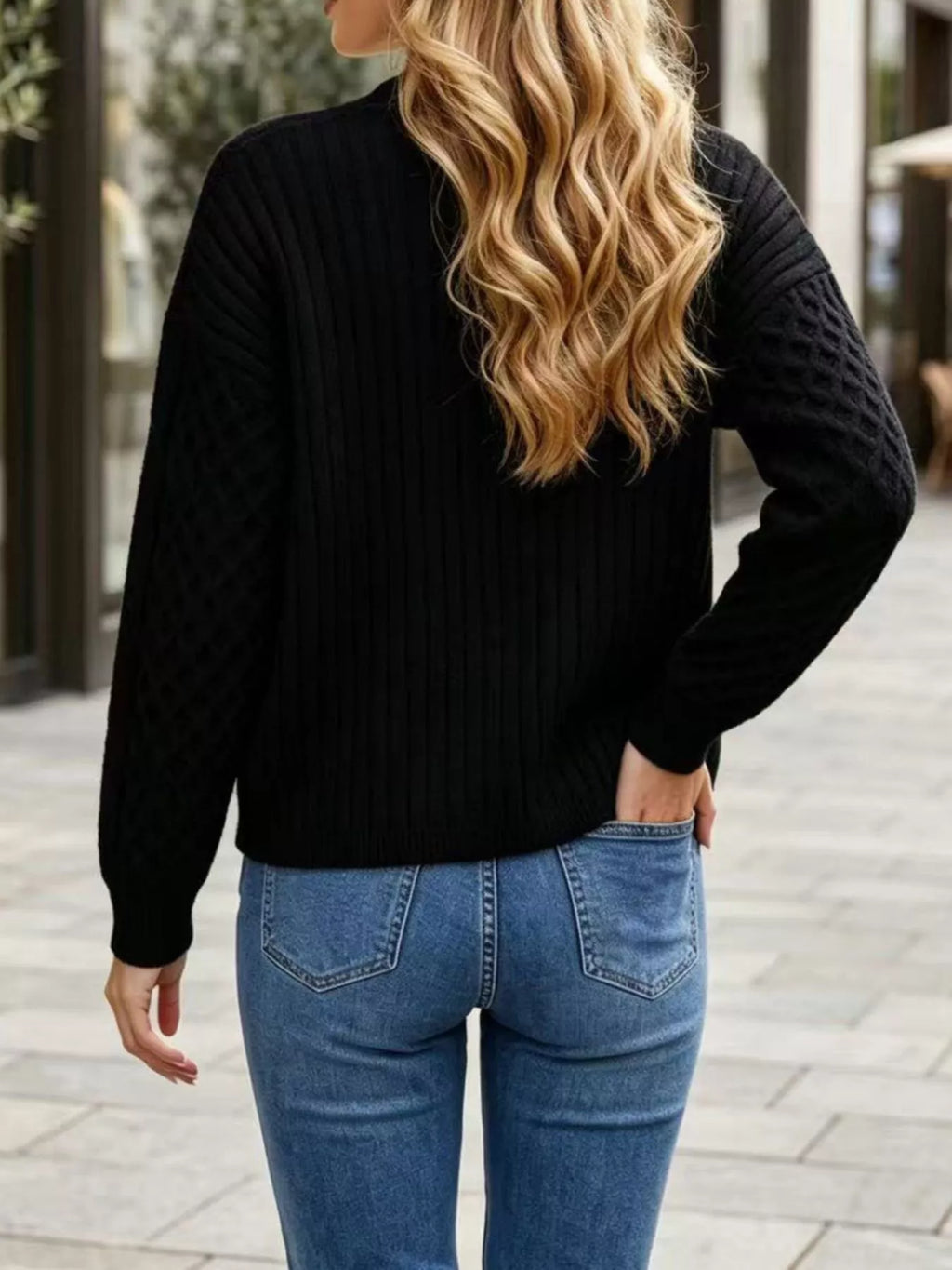 Cable-Knit V-Neck Button-Down Cardigan