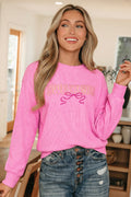 Bonbon Sweet Girl Embroidered Graphic Rib Textured Top