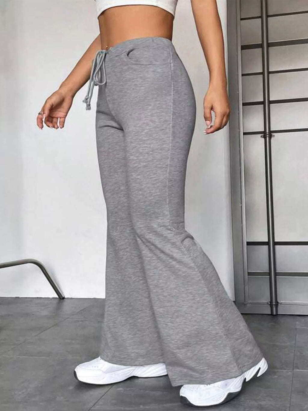 Full Size Casual Drawstring High Waist Flare Pants Plus Size
