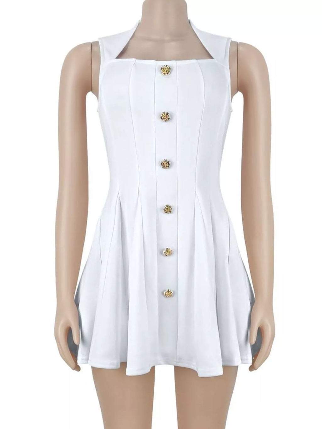 Decor Button Sleeveless Mini Dress