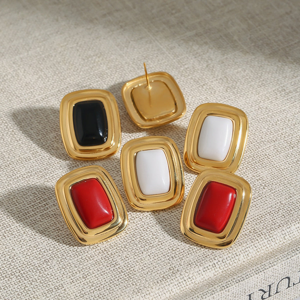 18K gold geometric rectangular design trendy personality earrings