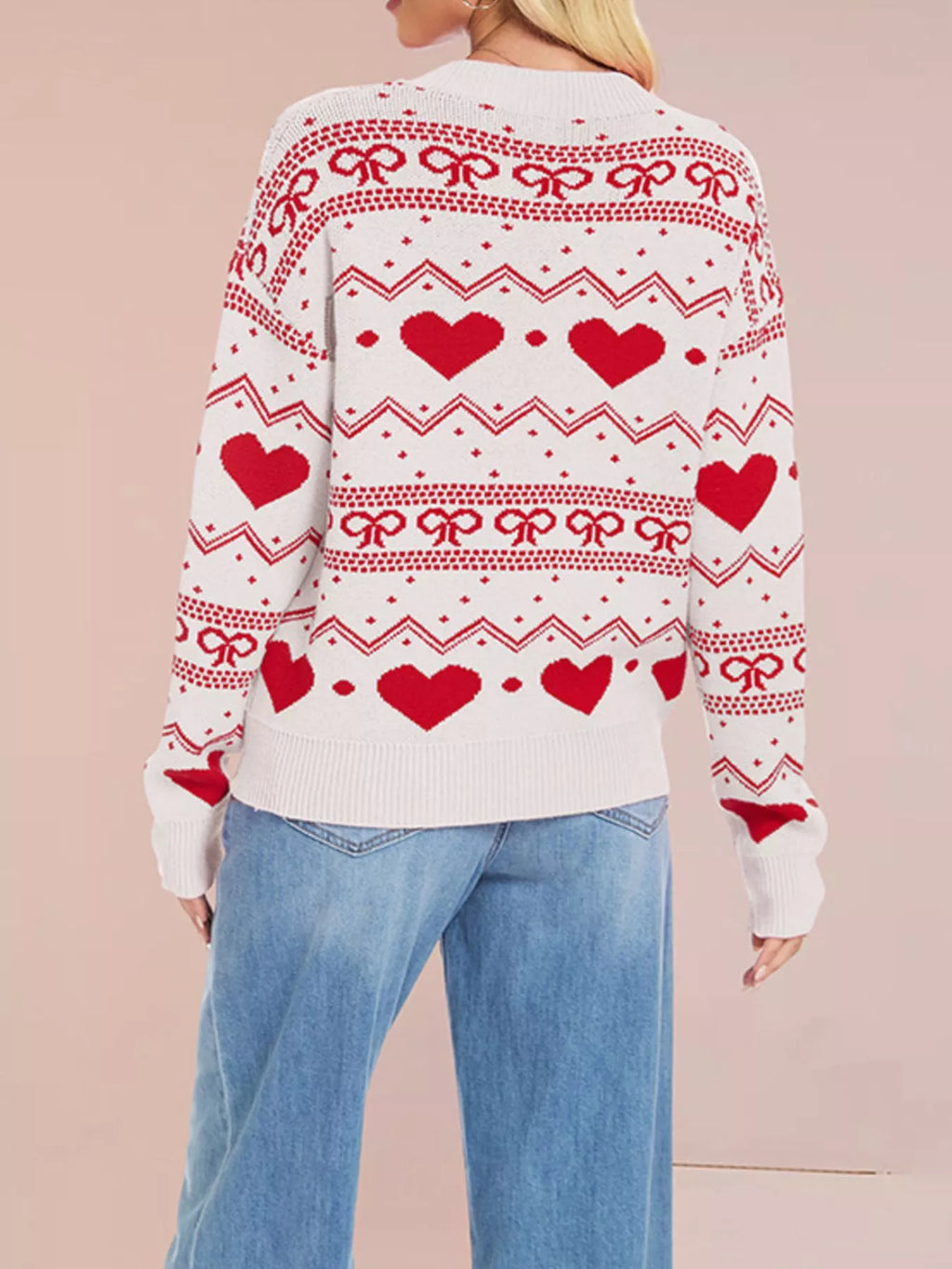 Heart Pattern Dropped Shoulder Sweater