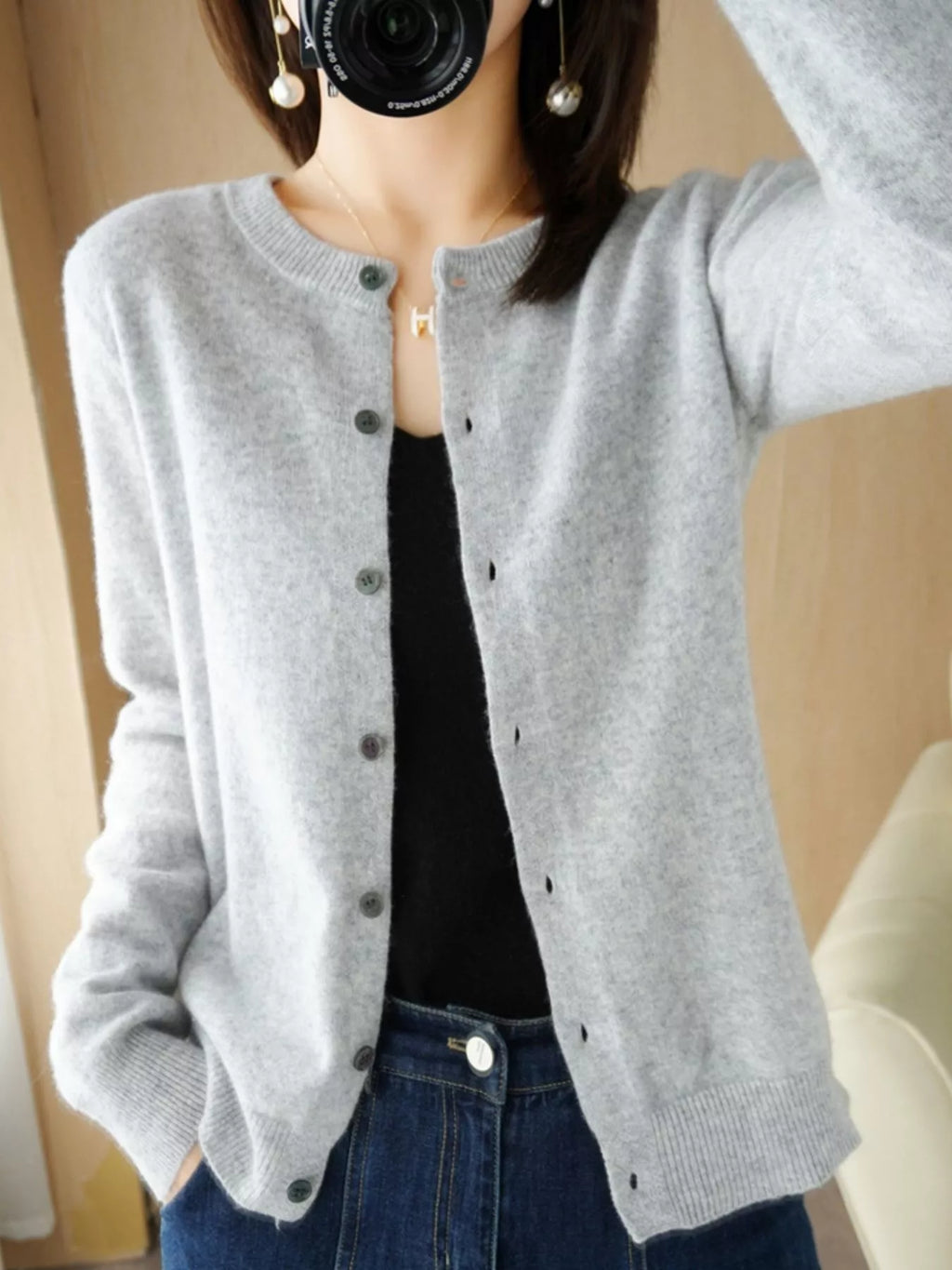 Classic Crew Neck Knit Cardigan