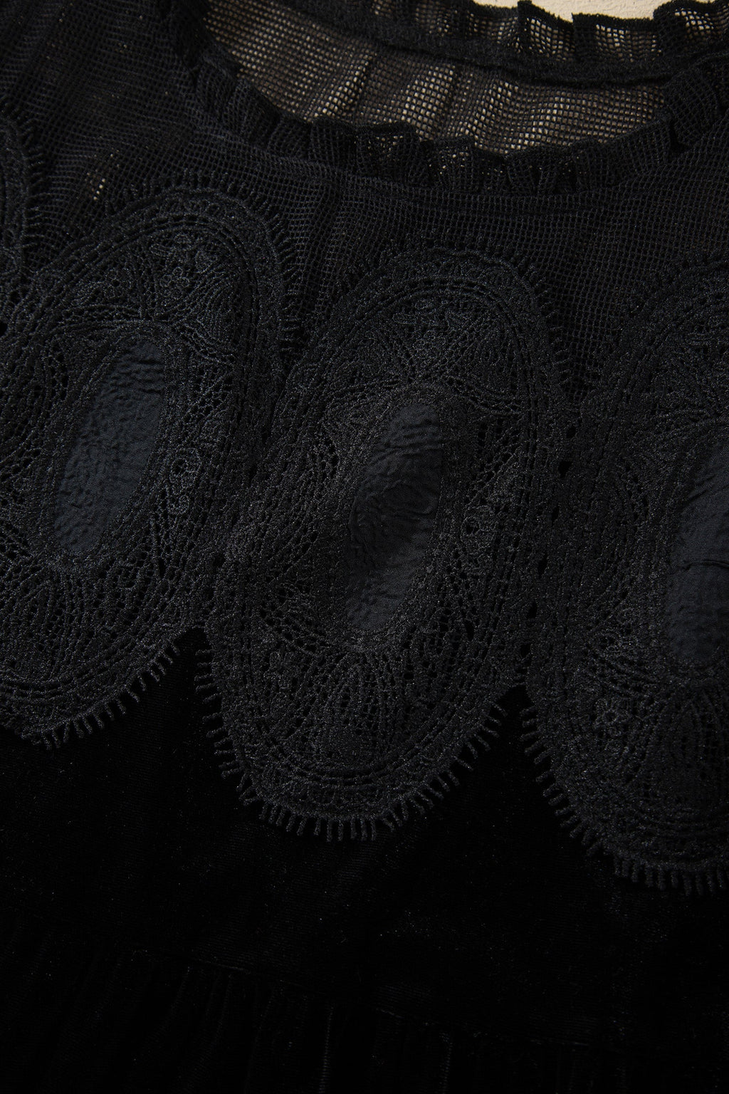 Black Embroidered Velvet Short Sleeve Mini Shift Dress