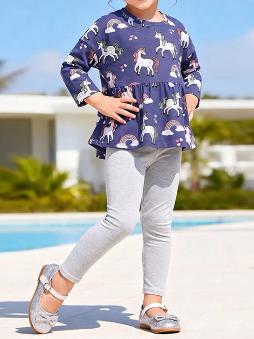 Children‘s Unicorn Print Peplum Top and Leggings Set