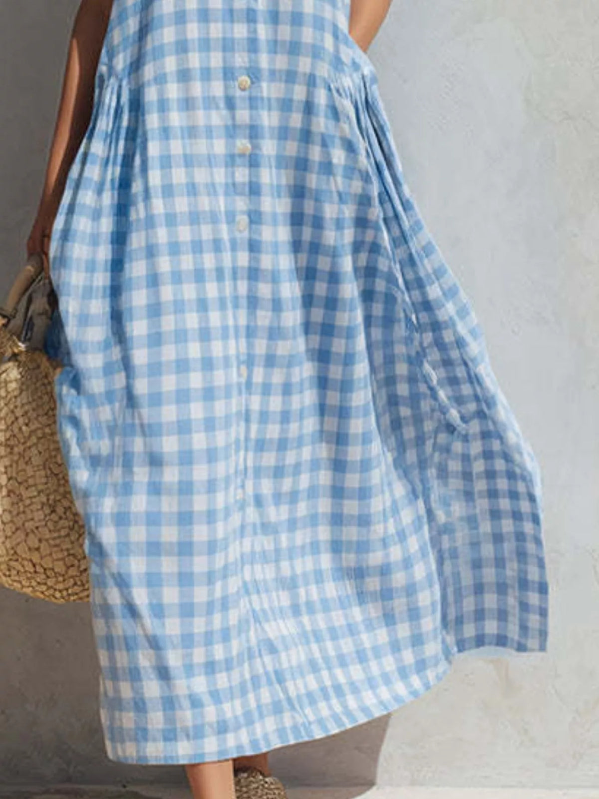 Full Size Sleeveless Gingham Button-Down Midi Dress Plus Size