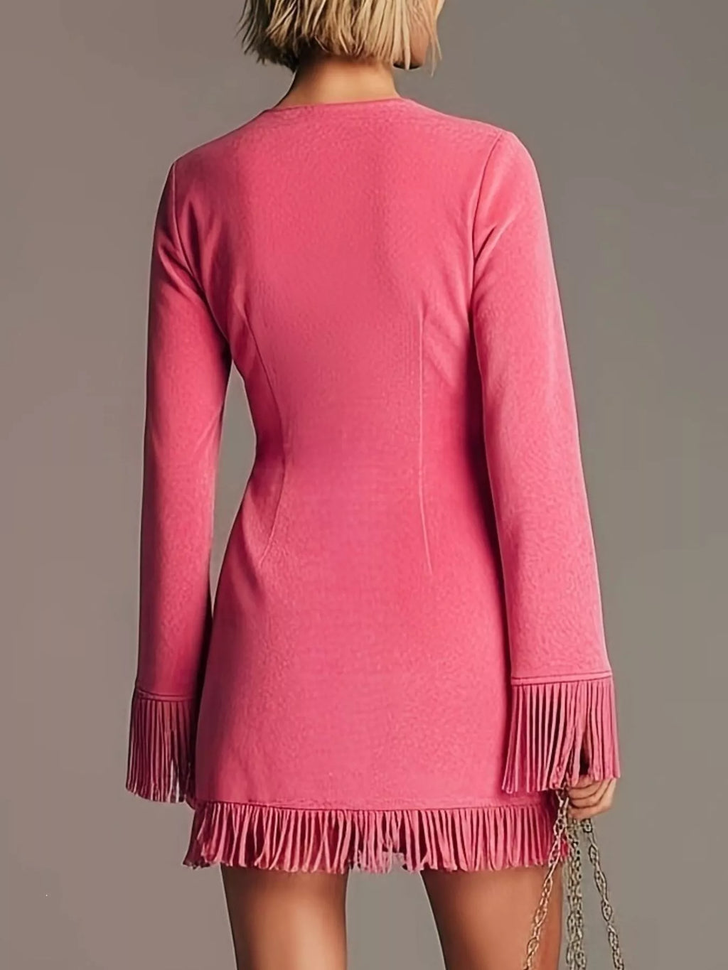 Boho Chic Fringed Suede V-Neck Mini Dress