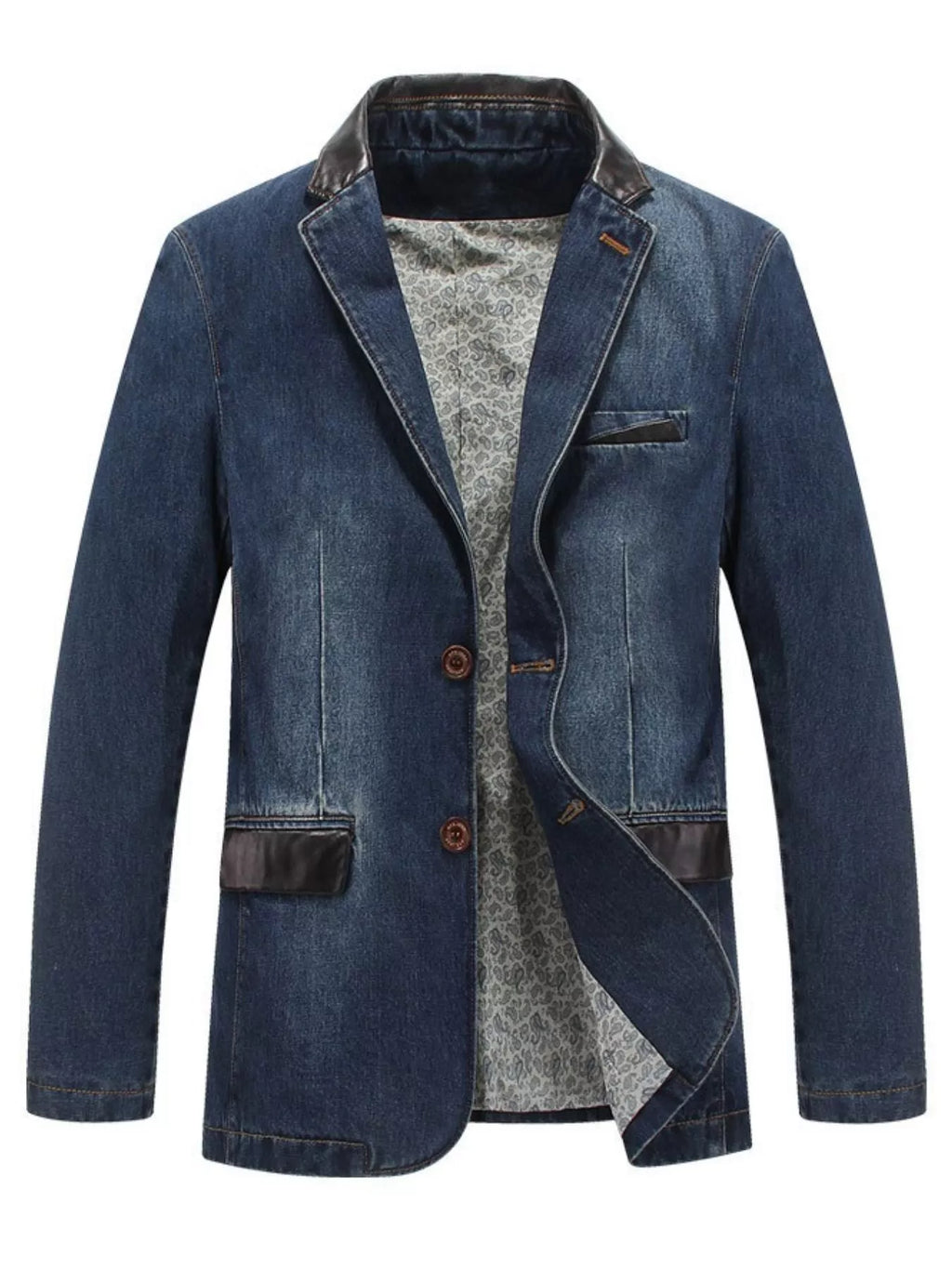 Men's Plus Size Lapel Collar Button Up Denim Blazer