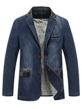 Men's Plus Size Lapel Collar Button Up Denim Blazer