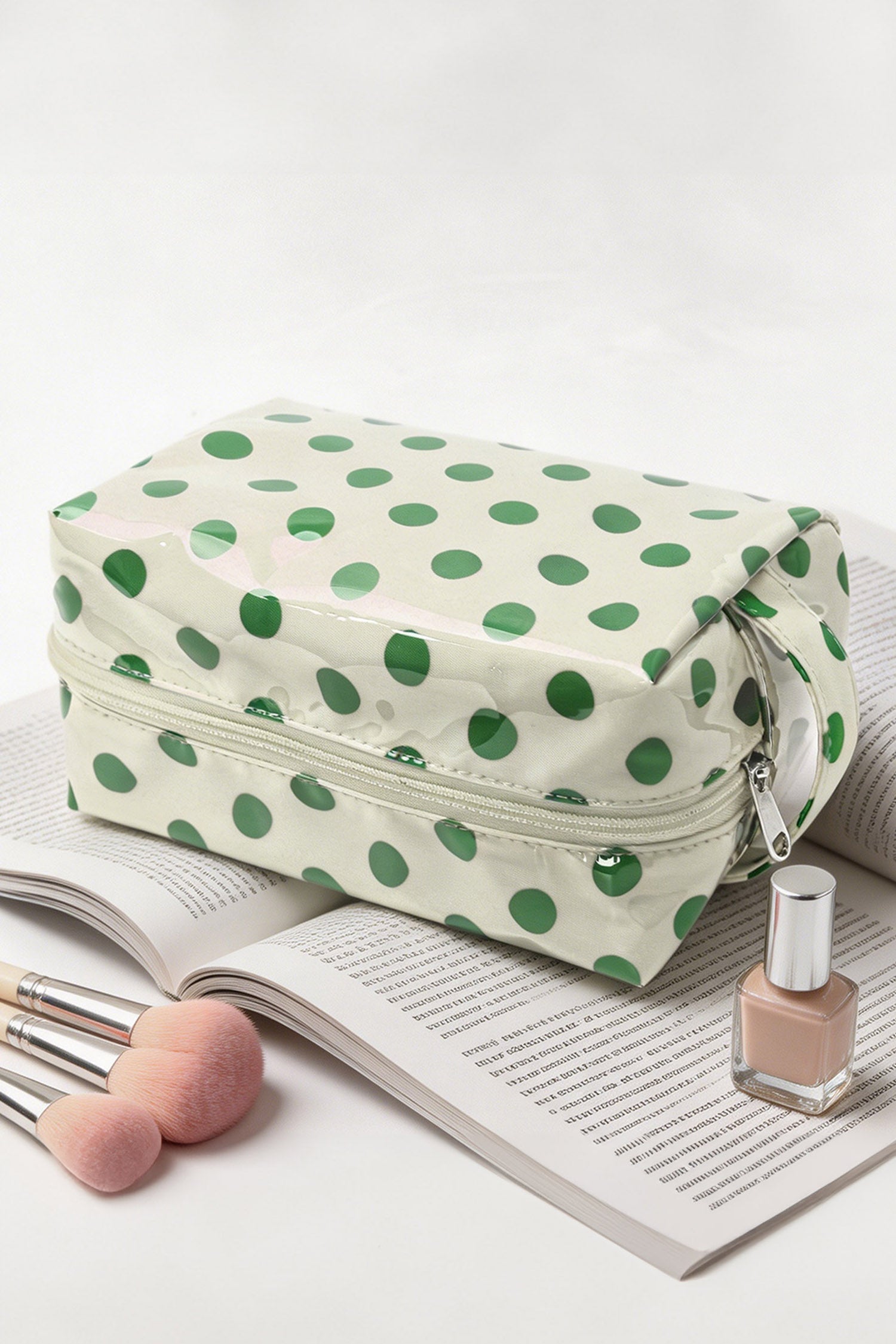 Orange Durable PVC Polka Dot Makeup Bag