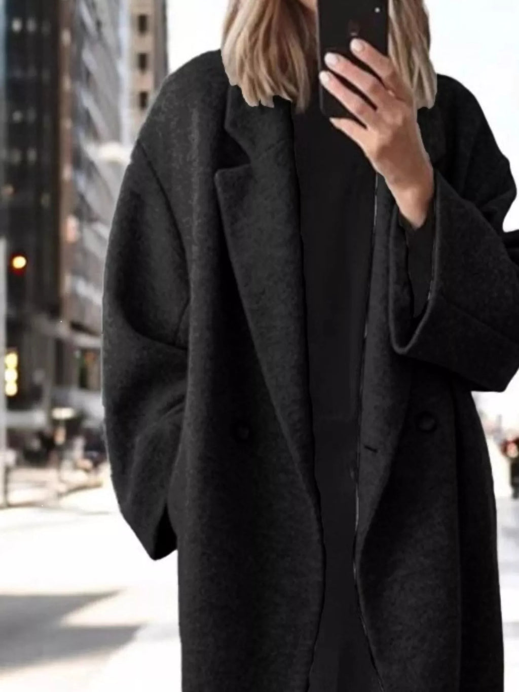 Full Size Lapel Collar Wool Blend Longline Coat Plus Size