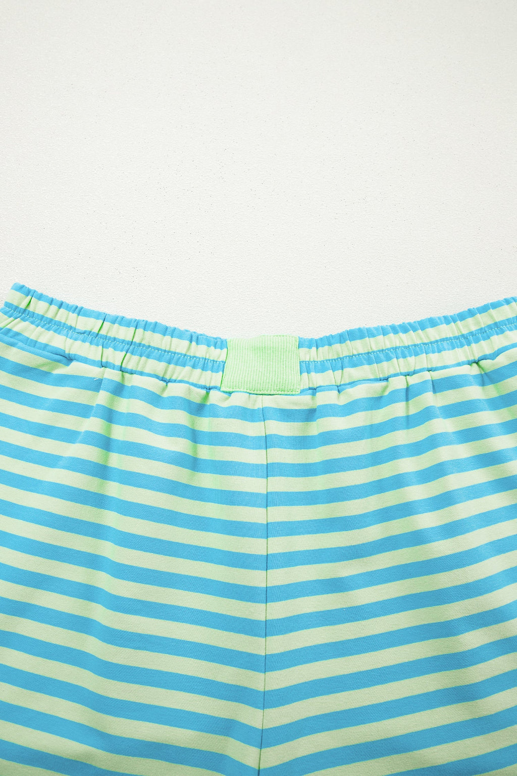 Green Stripe Color Block Detail Long Sleeve Pullover Elastic Waist Pull On Shorts 2pcs Set