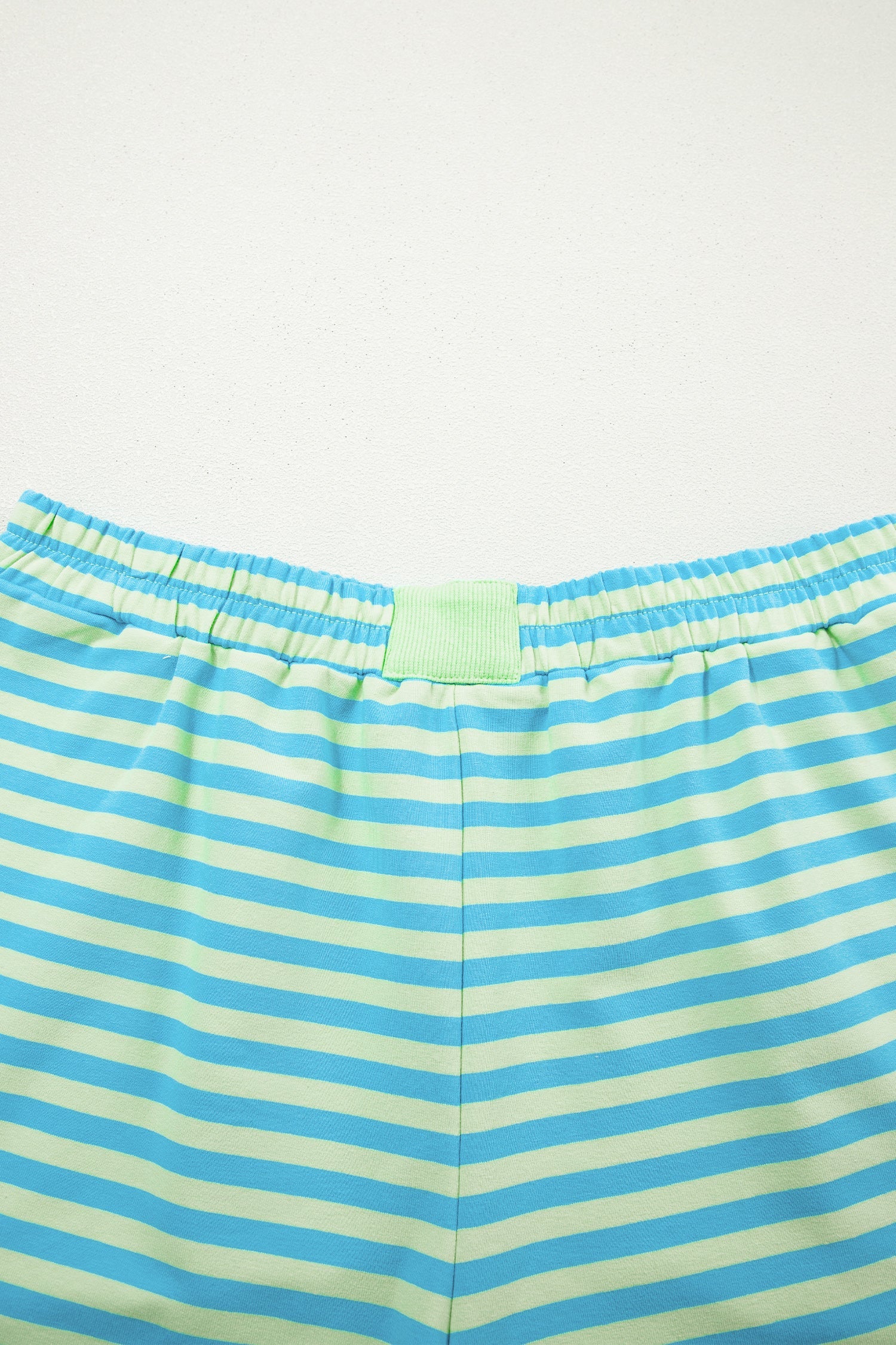 Green Stripe Color Block Detail Long Sleeve Pullover Elastic Waist Pull On Shorts 2pcs Set