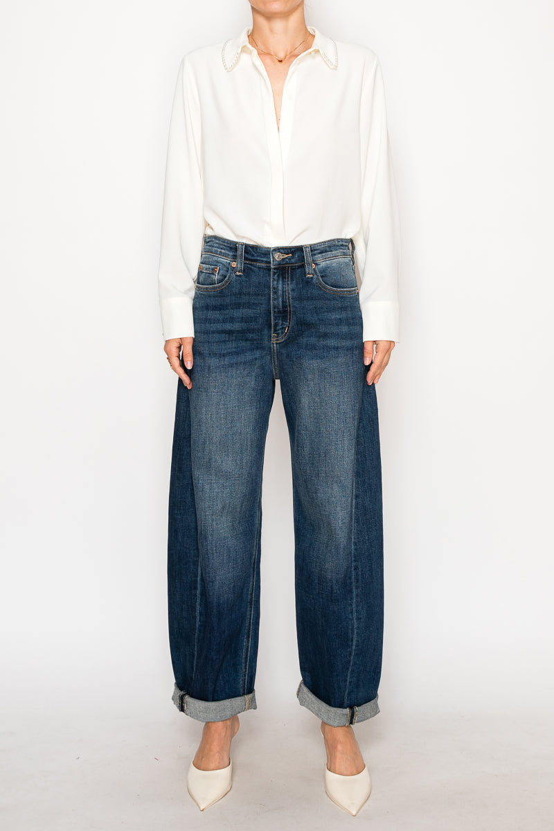 Relaxed Tapered Dark Wash Barrel Jeans