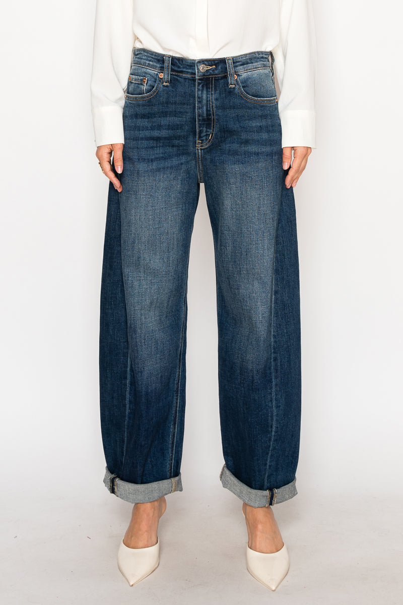 Relaxed Tapered Dark Wash Barrel Jeans