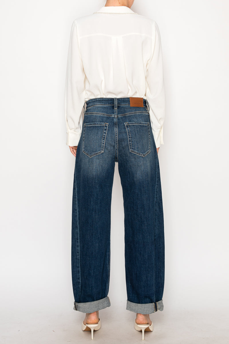 Relaxed Tapered Dark Wash Barrel Jeans
